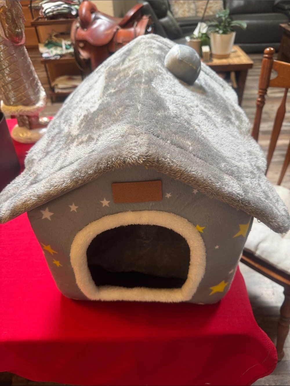 Source Unknown Gray Star-Print Plush Pet House